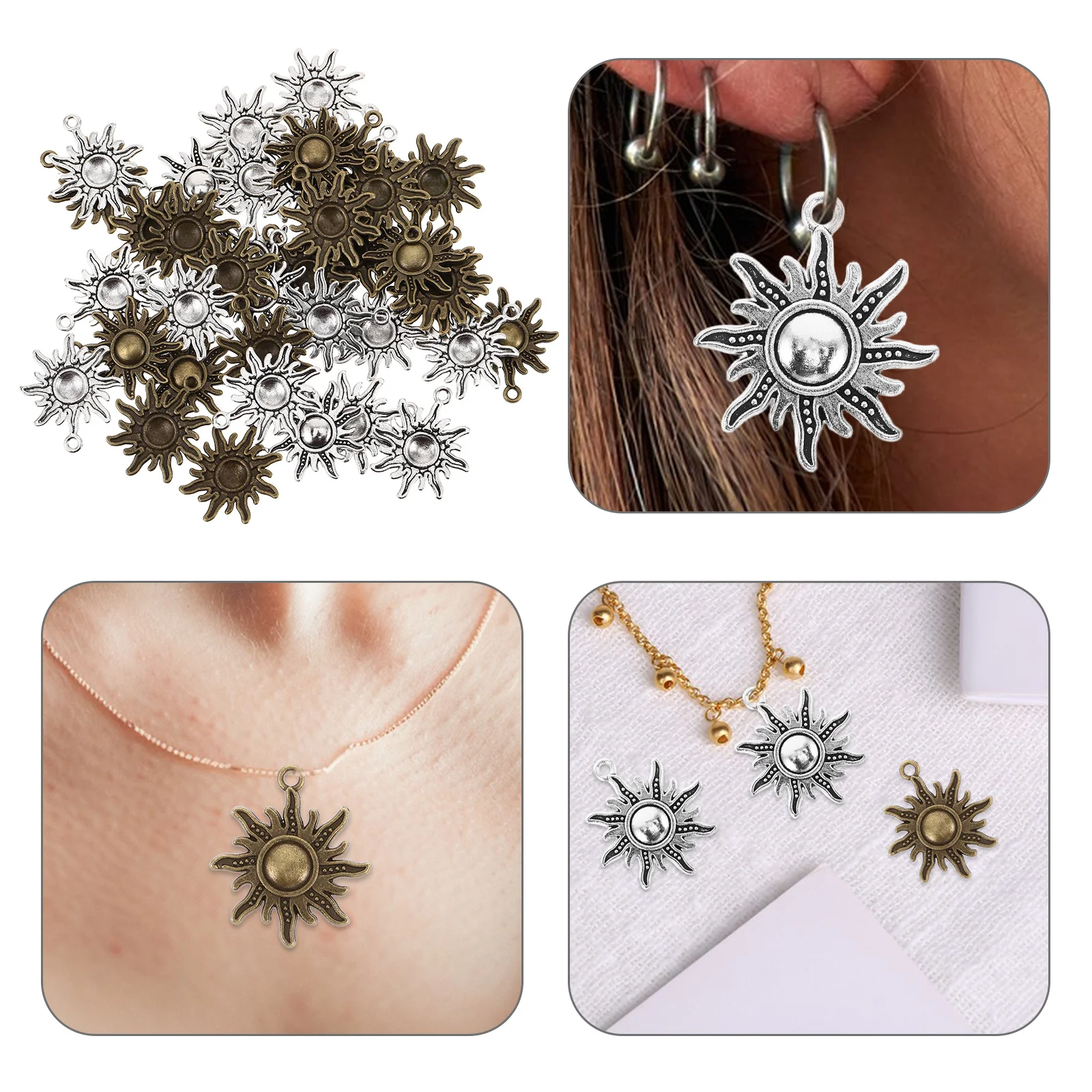 

40Pcs Sunburst Alloy Charms Vintage Style Pendants for Earrings Necklaces Bracelets DIY Craft Jewelry Accessories