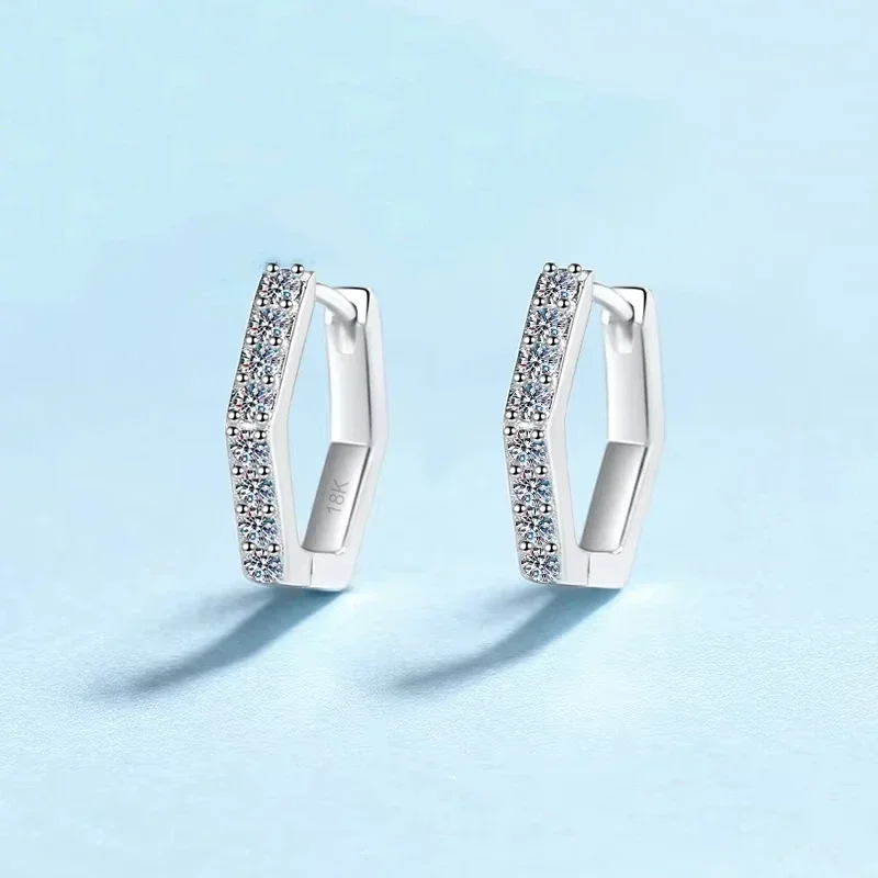 

Birthday Gift Girl White Gold 18K Hoop Earrings Geometric Hexagonal Daughter Moissanite Diamond 0.4Carat Party Jewelry for Women