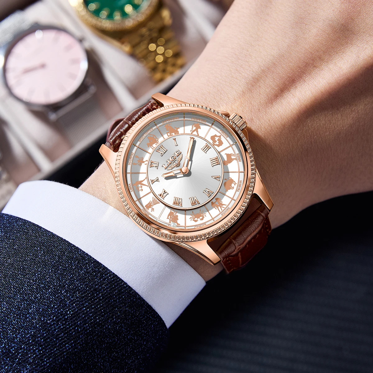 LIGE new men's watch features clock luminous luxury waterproof fashion 12 constellations quartz mens wristwatch reloj hommes+BOX