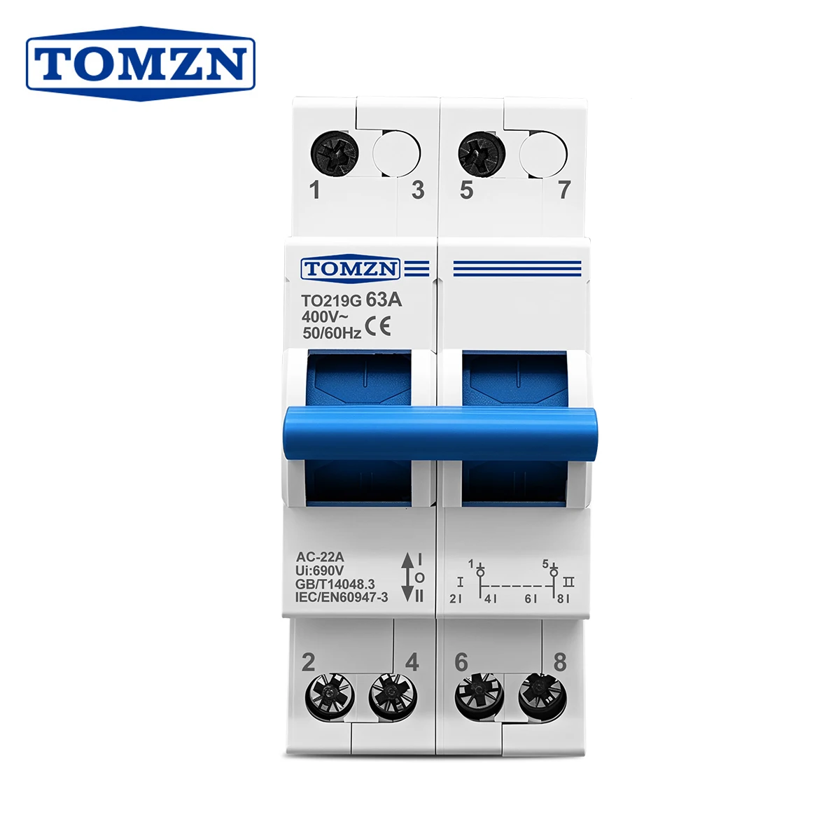 TOMZN 2P 63A MTS Dual Power Manual Transfer Isolating Switch Interlock Circuit Breaker