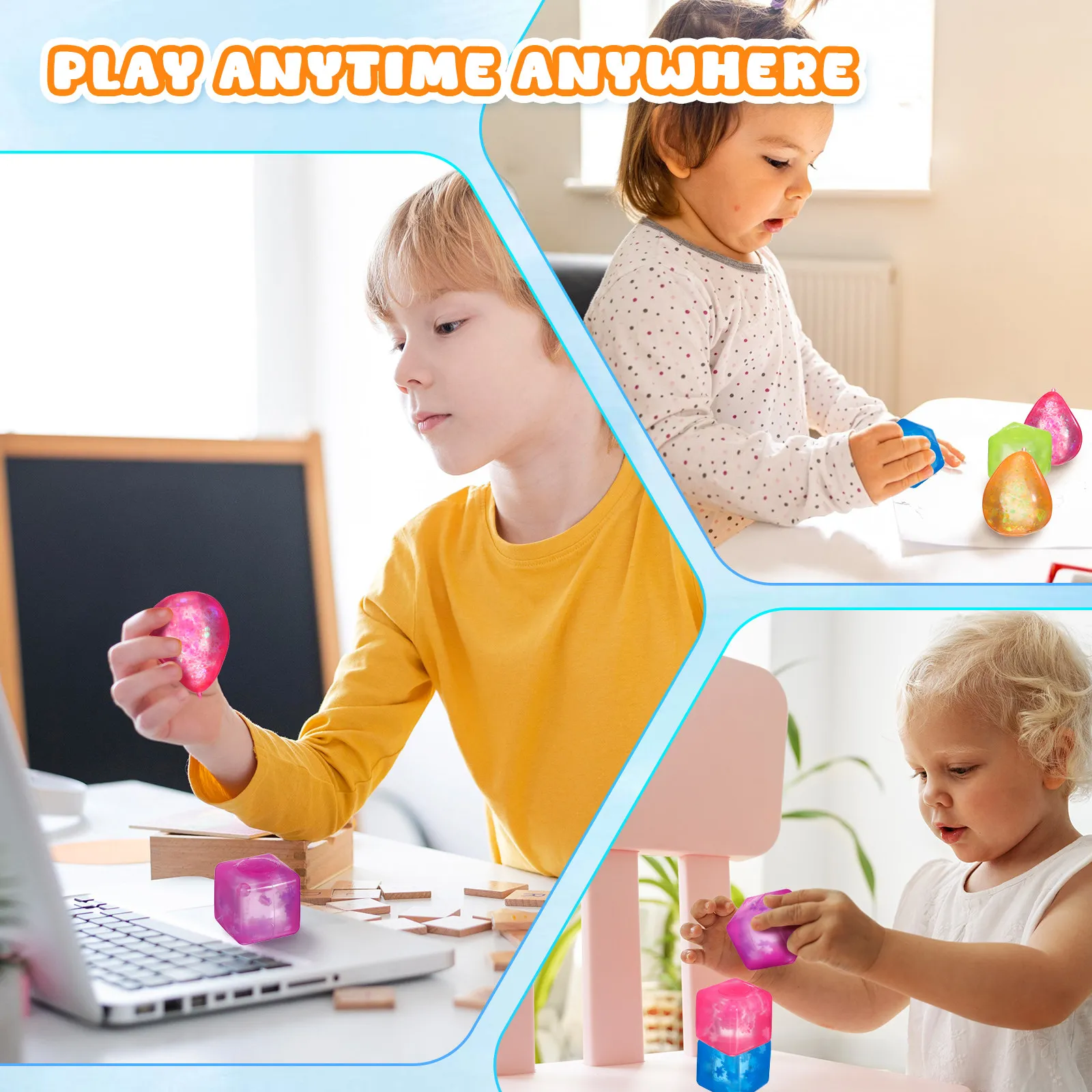 8Pcs Stress Balls Squishy Ice Cube Sensory Squeeze Fidget Stress Relief Birthday Carnival Gifts Fidget Balls for Adults