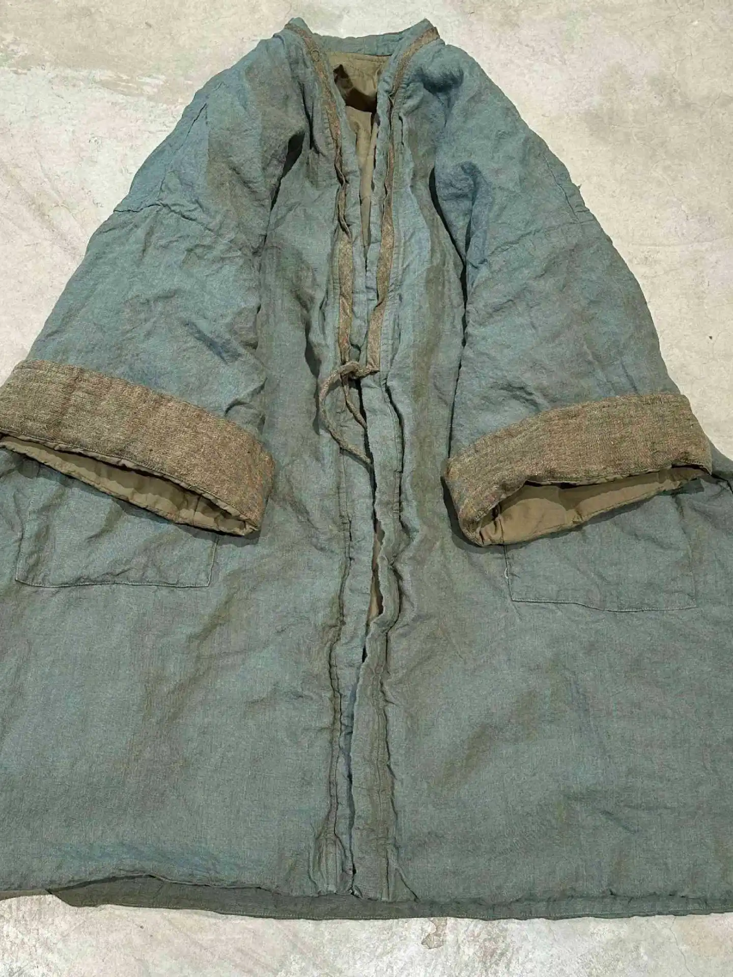 

Хлопковый халат SN265 из твила с добавлением конопляного волокна, двухслойный, с поясом, в традиционном китайском стиле, с длинными рукавами, тонкий, стандартный крой