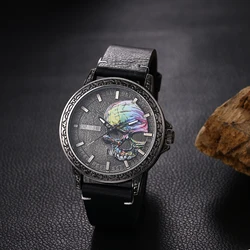 Men's Simulated Quartz Punk Halloween Leather Waterproof Watch Strip Scale Skull Decorated Dial Luminous Hands Motorcycle Watch