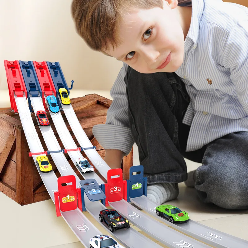 Kid Track Car Racing Set Toy DIY Assembled Track Kits Catapult Rail Car Racing Strategy Game Fun Interactive Social Toy Boy Gift