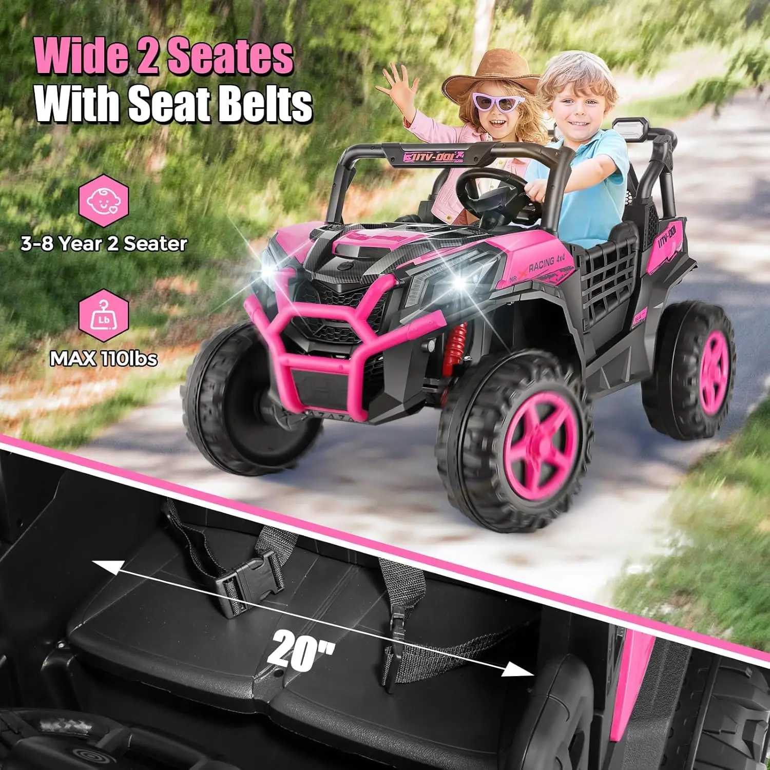 24V Ride On Toys for Big Kids, 2 Seater Kids Electric Truck Cars Vehicles w/Remote Control, 20