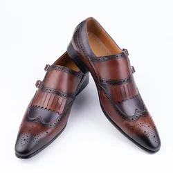 Men Dress Shoes Designer Retro Loafers Brogues Social With Suit Luxury Leather Stylish Lace-up Genuine Wear Resistant Business