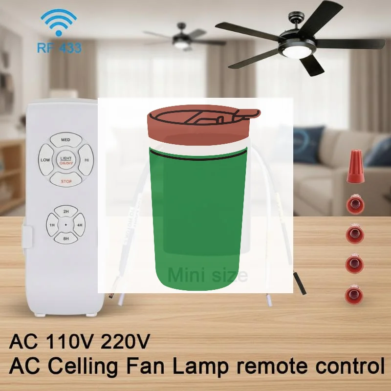 1 Set AC 110-240V Timing Control Switch Adjusted Wind Speed Transmitter Receiver Mini Ceiling Fan Lamp Remote Control Kit