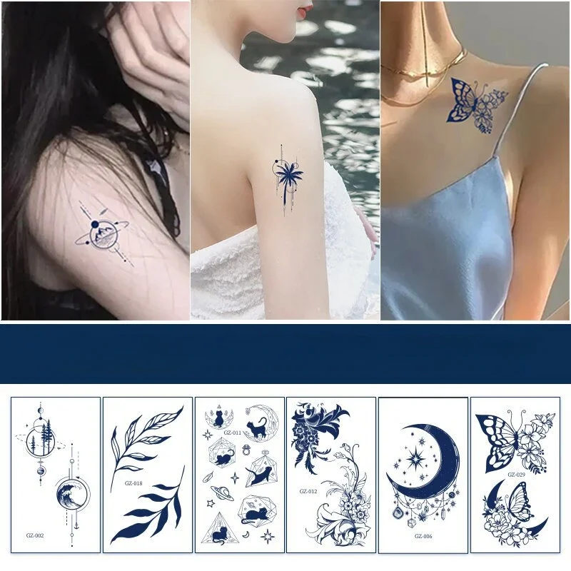 Autocollant de tatouage à base de plantes, non-ZE, jus réaliste, avec papillon, petit, frais, imperméable, pour hommes et femmes
