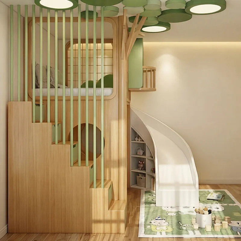 Solid wood children's room Tree house Under the bed Cabinet Multifunctional corner slide Children's room