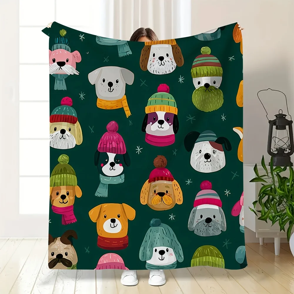 Cozy Dog Winter Gear Printed Flannel printed blanket suitable for all seasons suitable for living room office sofa and travel