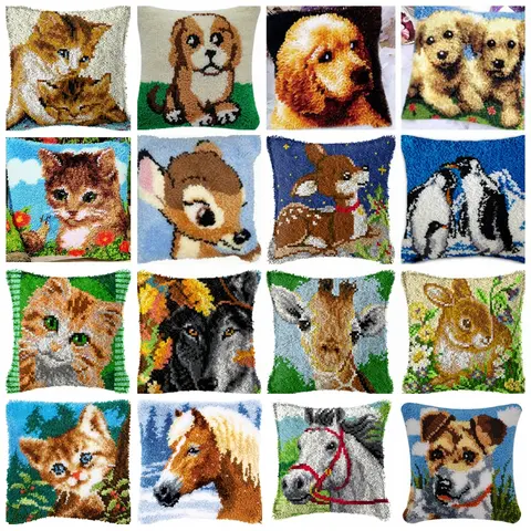 고양이 기린 개 시리즈 래치 후크 매트 키트, 자수 DIY 버튼 패드 패키지, 스머나 크링크 하크 자수 베개, 누핑팩, 신제품