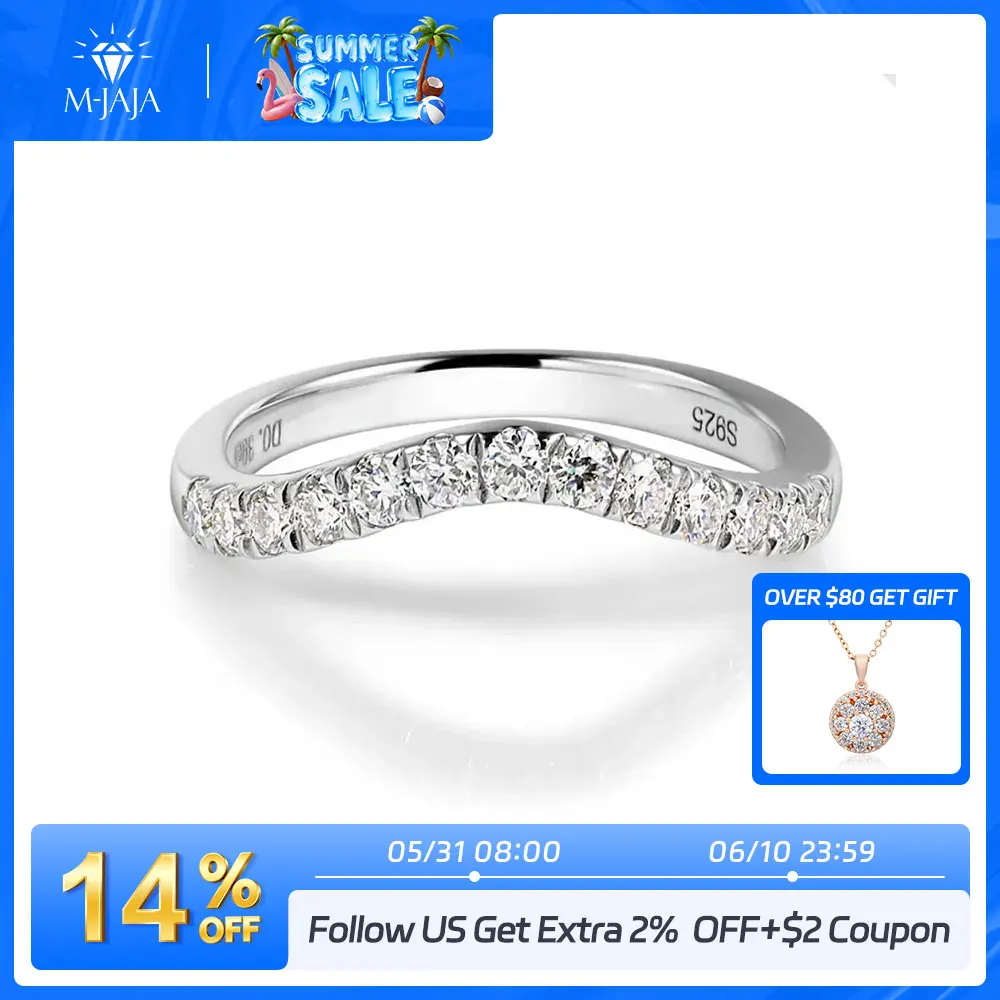 M-JAJA Half Eternity Moissanite Ring Curved Wedding Band S925 Sterling Silver 0.39ct D VVS1 Lab Diamond Rings for Women Jewelry