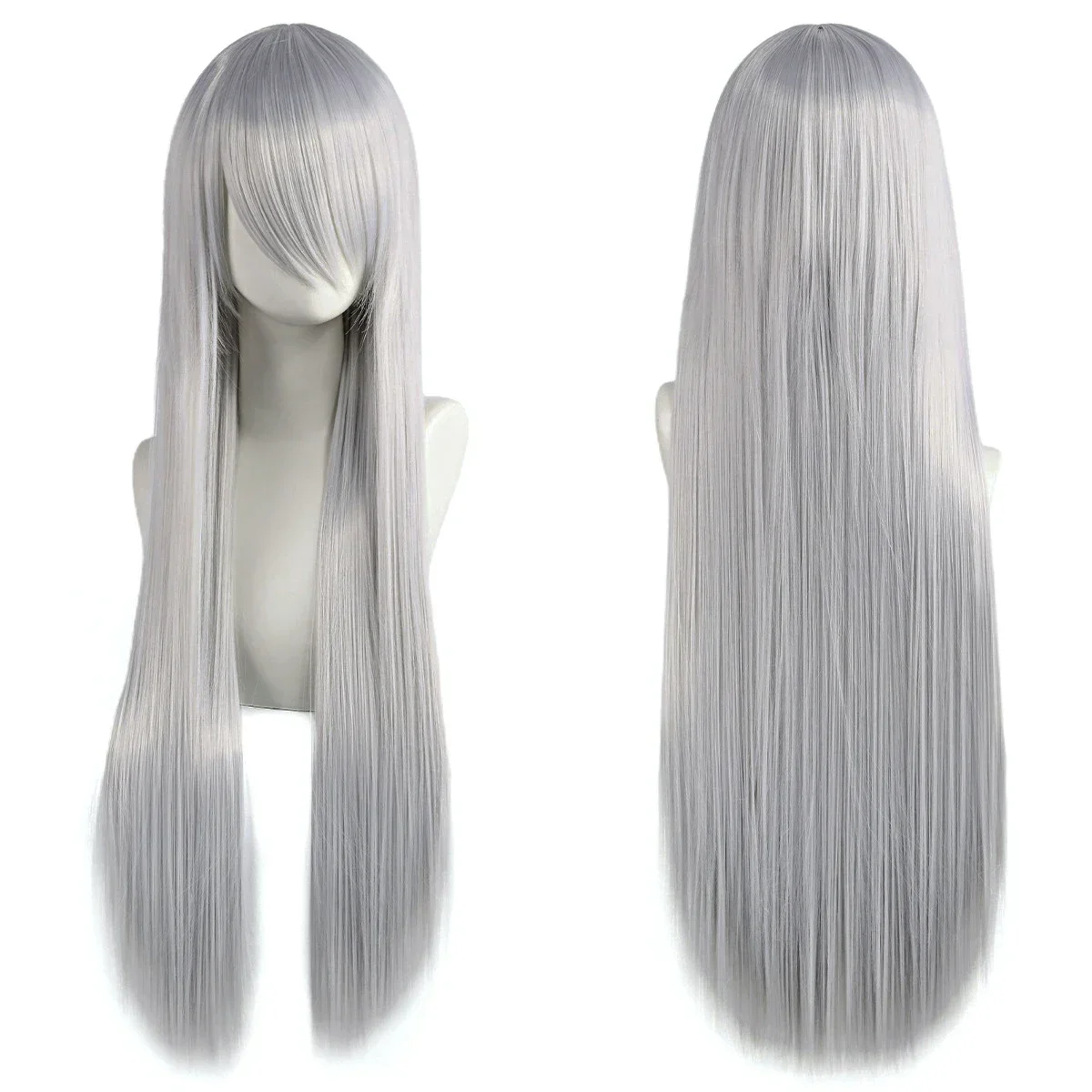 WHIMSICAL W Lolita Wig 80cm Long Synthetic White Purple Cosplay Wigs Green Hair Straight Silver Wig with Bangs Pink Hairpiece view 4