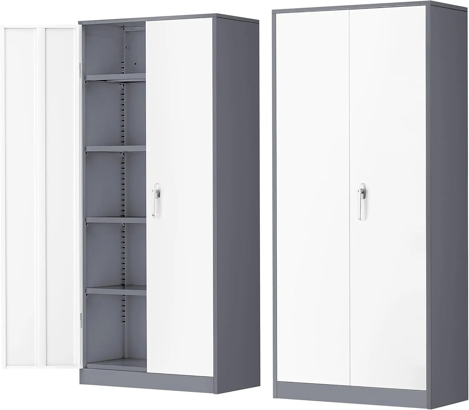 Metal Garage Storage Cabinet, 72” Steel Locking Storage Cabinet with 2 Doors and 4 Adjustable Shelves, Metal Tool Cabinets