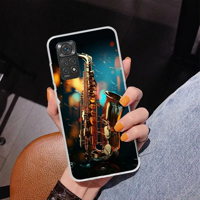 Music Saxophone Instrument Phone Case For Xiaomi Redmi Note 12 12S 13 11 11S 11T 10 11E Pro Plus 10S 9 9S 9T 8 Coque Shell Cover