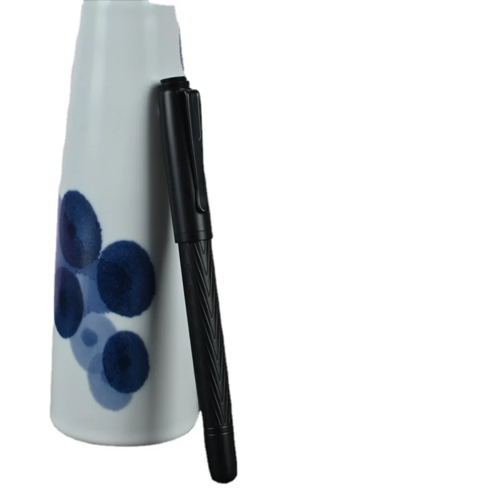 Titanium Nib Black Samurai Fountain Pen 0.5mm Nib Refillable Metal Fountain Pen Tree Texture Smooth Ink Pens Writing Supplies