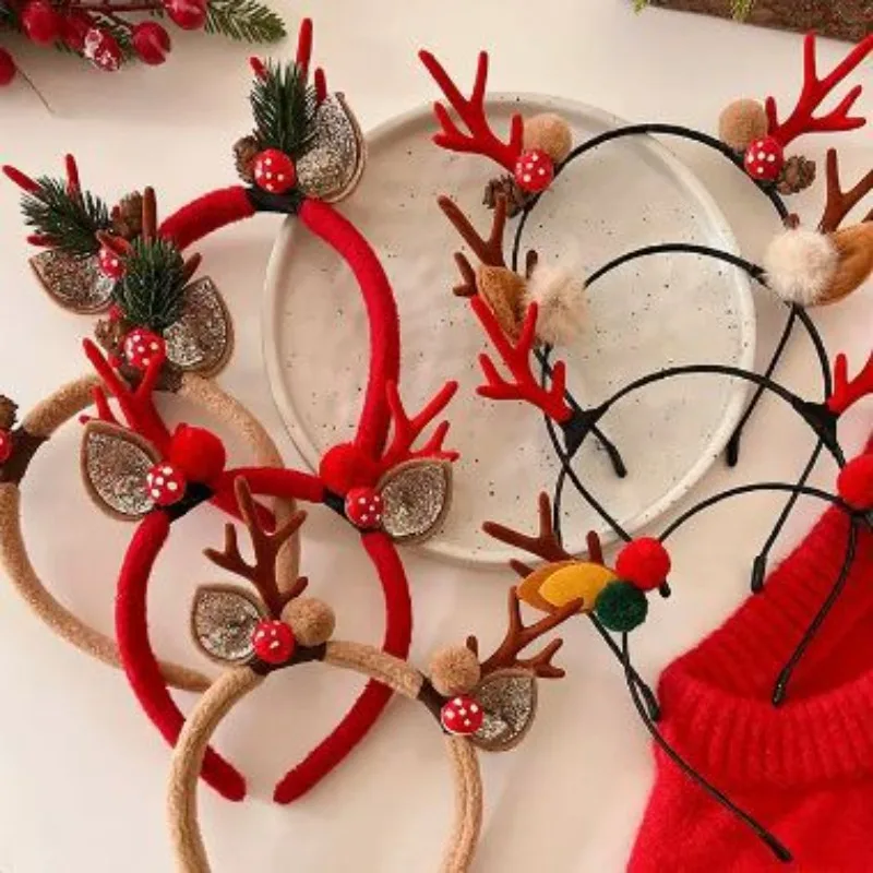 새로운 크리스마스 머리띠 귀여운 사슴뿔 벨 휴일 파티 롤플레잉 섹시하고 귀여운 머리띠 크리스마스 용품 성인용 헤어 액세서리