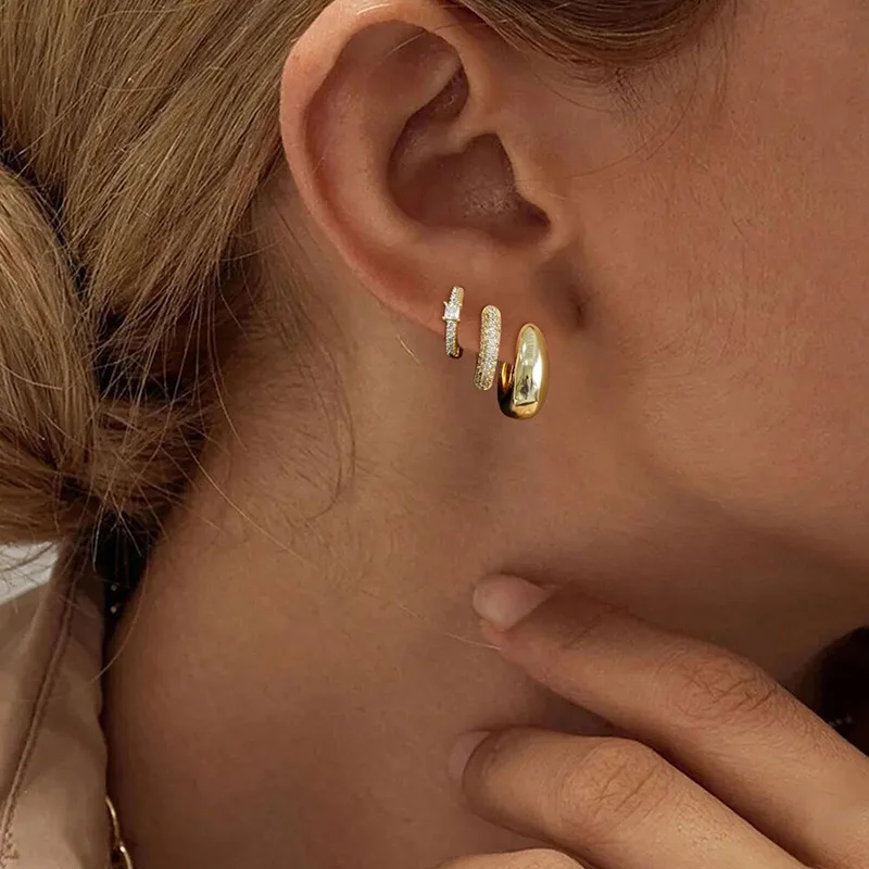 3pcs/Set  Zircon Fashion Earrings Gold-plated Dazzling Elegant High-grade  Daily Wear  Jewelry Gifts for Women Girls image 3