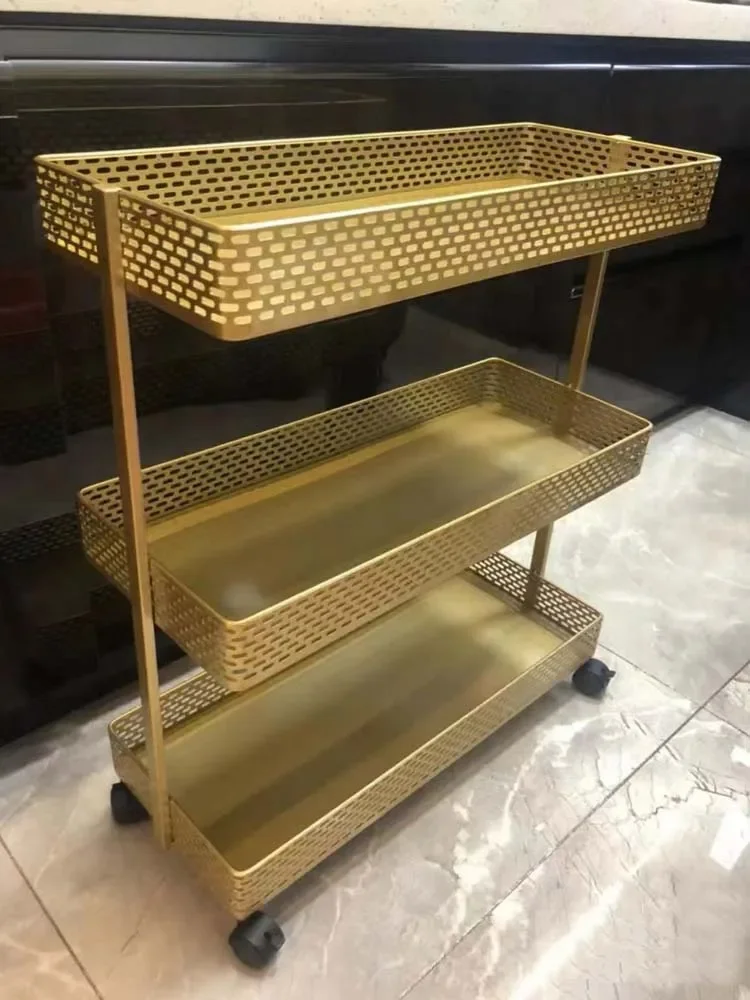 Carrito de almacenamiento de 3 capas de hierro dorado con ruedas, estante de cesta de almacenamiento, hogar, cocina, baño, dormitorio, sala de estar