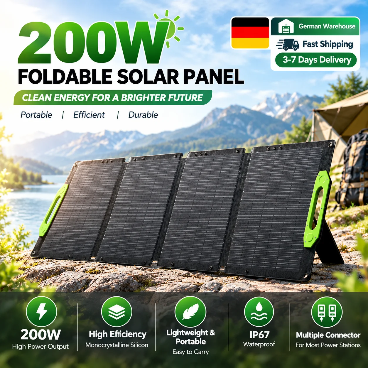 LIONSHEE 200W Faltbares Solarpanel Tragbares Monokristallines Solarladegerät 20V mit MC4 für Powerstation, Camping, Wohnmobil, Garten & Outdoor