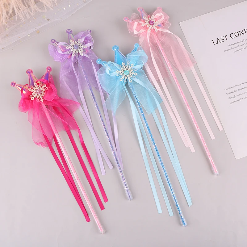 1PC Crown Five Pointed Star Ribbon Magic Stick Tassel Fairy Wand Girl Party Princess Cosplay Prop Gift Girl Photography Prop