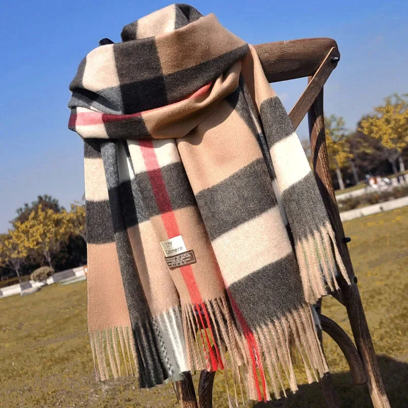 Plaid Winter Scarf Women Luxury Warm Foulard Solid Scarves Fashion Casual Scarfs Cashmere Bufandas Hombre