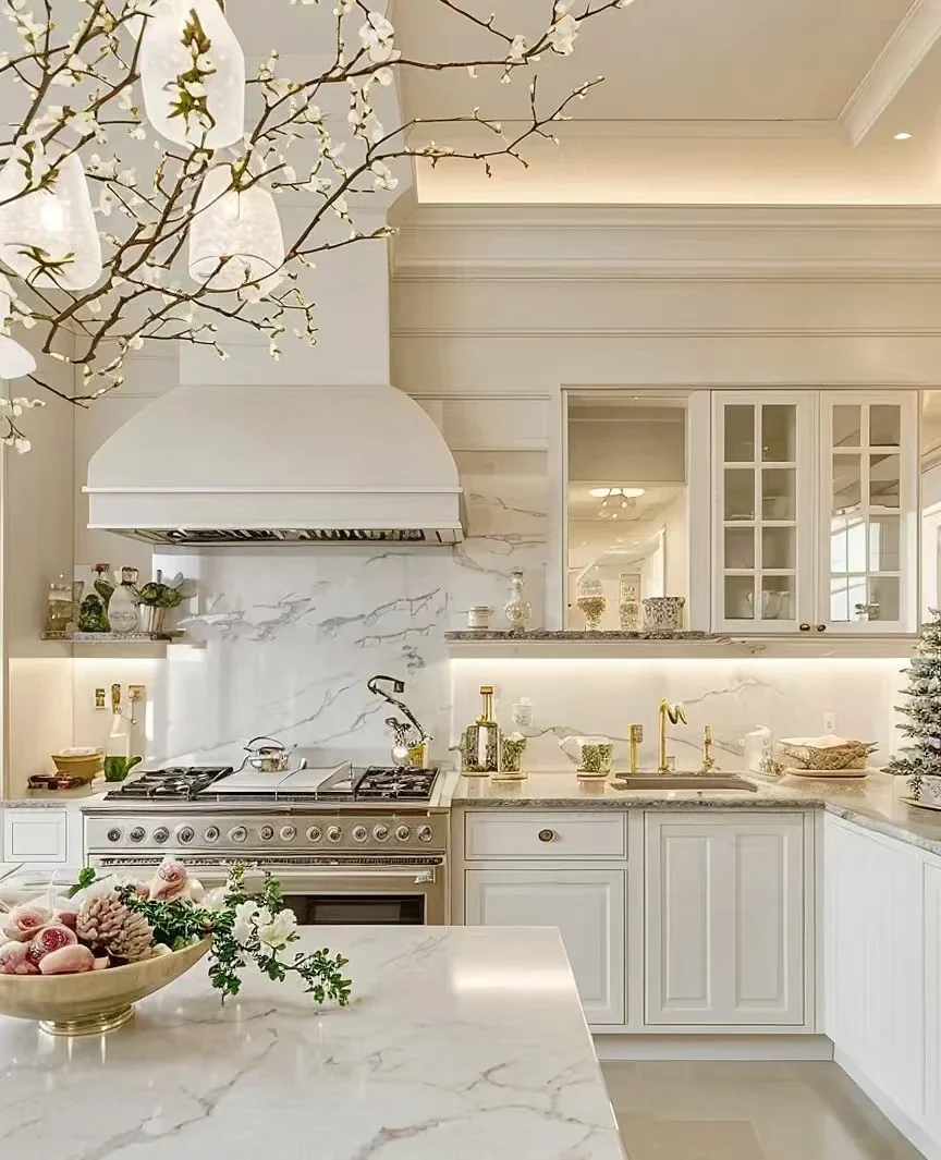 

Furniture Contemporary Design Villa Kitchen Furniture Smart White Kitchen Wall Cabinet with Island