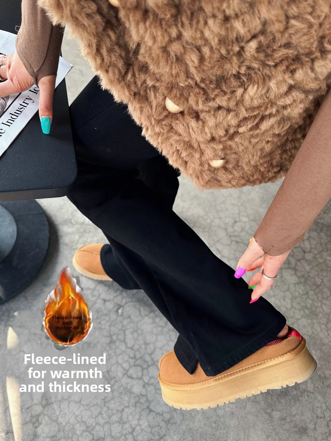 

Удлиненные джинсы-колокольчики с высокой талией и подкладкой Fce, женские зимние теплые облегающие джинсы глубокого цвета Thi Denim Jeans