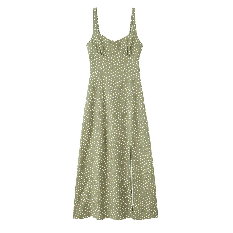 Novo Vestido Midi F de Verão 2025 em Tecido Misto com Decote ter, Estampa Xadrez, Casual para Escritório, Sem Manga...