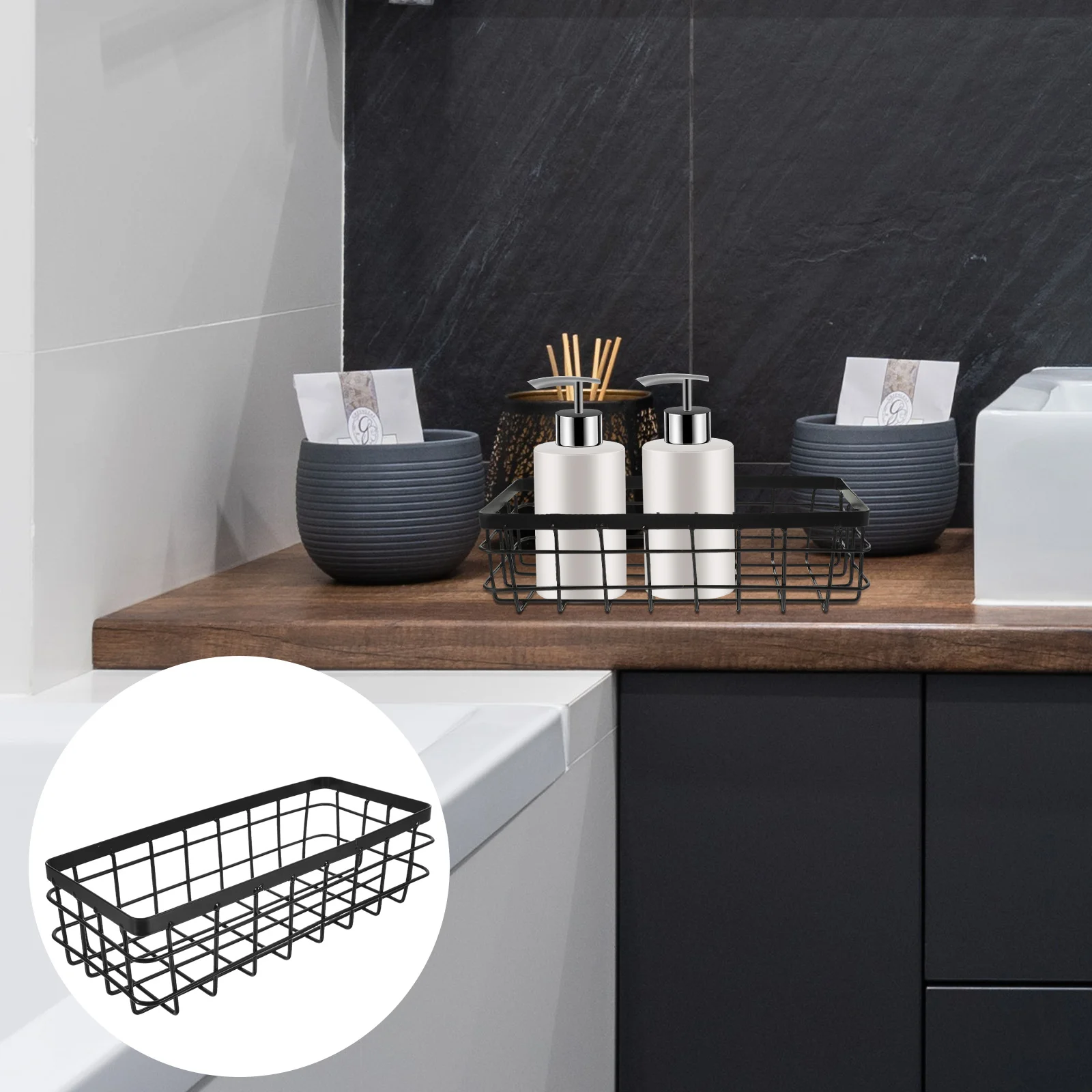 Metal Storage Basket Shower Shelf Black Corner Baskets Wall Wrought Iron Sundries Organizer Shelves Wire Holders for Cords