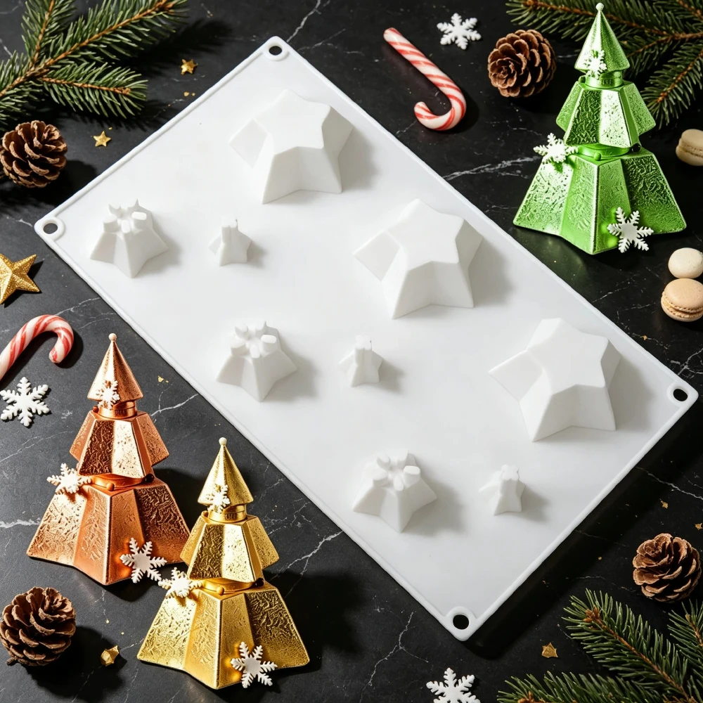 Combination Christmas Tree Design Silicone Mousse Dessert Baking Mold Christmas Element Chocolate Mould Kitchen Dessert Bakeware