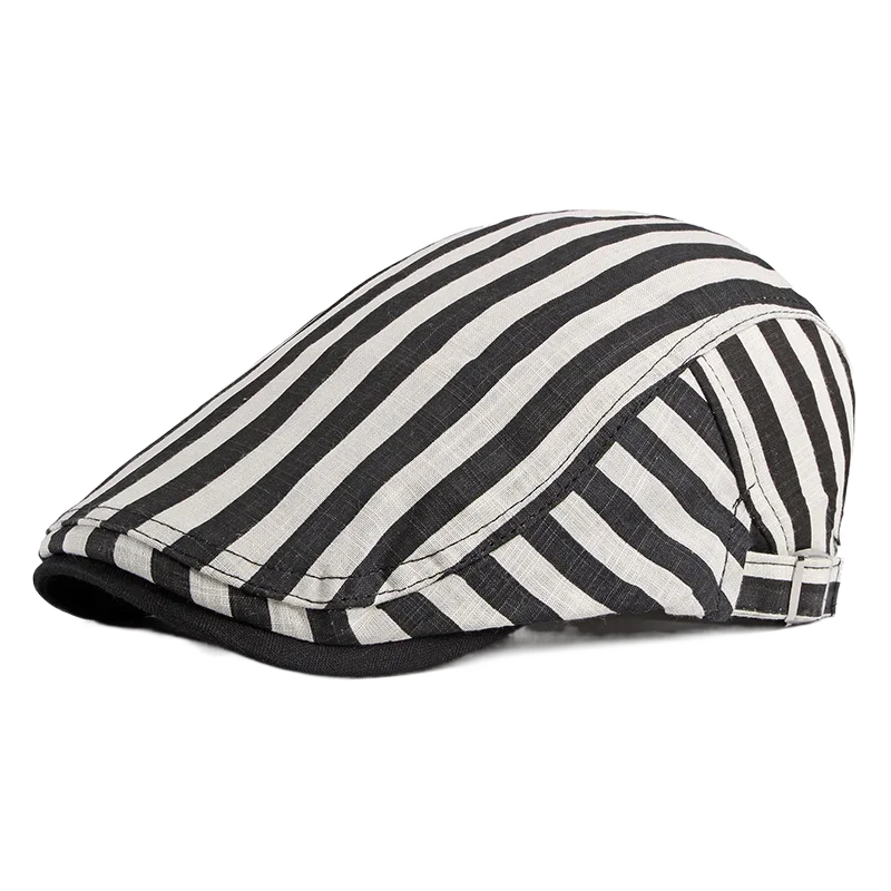 

Men Women Youth Teens Flat Cap Newsboy Hat Beret Cabbie Ivy Cap Stripes Adjustable Gatsby Newsboy Beret