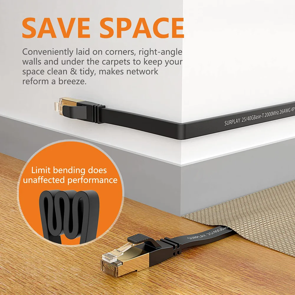 CAT8 كابل إيثرنت 40Gbps شبكة محلية مسطحة الحبل للكمبيوتر مودم الكمبيوتر المحمول PS 5 راوتر RJ45 كابل إيثرنت Cat 8 #5