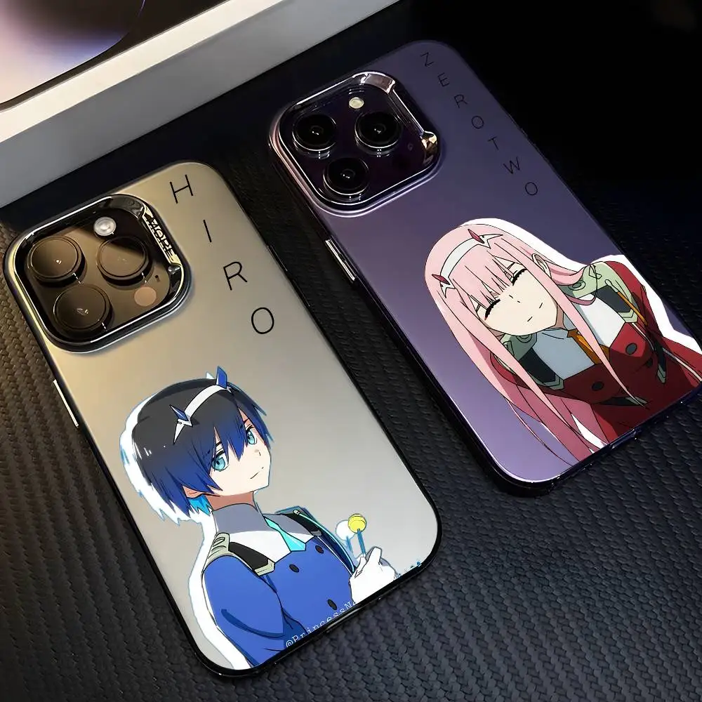 Anime d-darling no franxxs caso de telefone para iphone 17 16 15 14 13 12 11 pro max ar multicolorido fosco laser aurora funda
