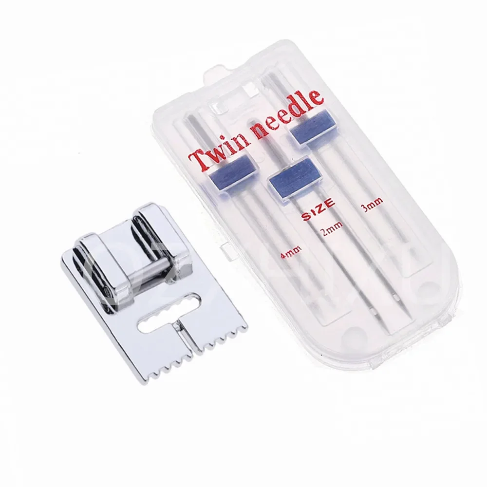 

3 Sizes Twin Needles and Wrinkled 9 Grooves Presser Foot Set for Sewing Machine 2/90 3/90 4/90 - Multifunctional Fittings