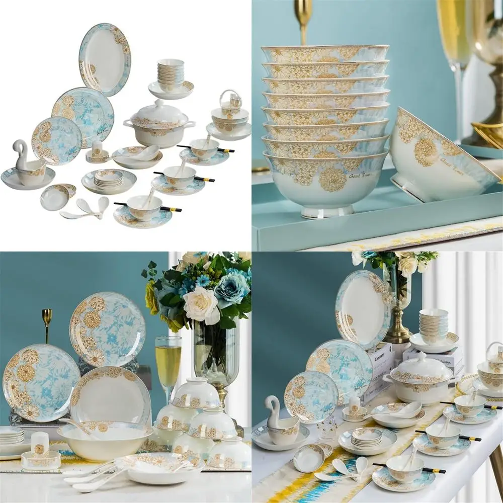 

Elegant Bone China Tableware Set with Bowls, Chopsticks, and Gift Box - European Style Unisex Dining Accessories