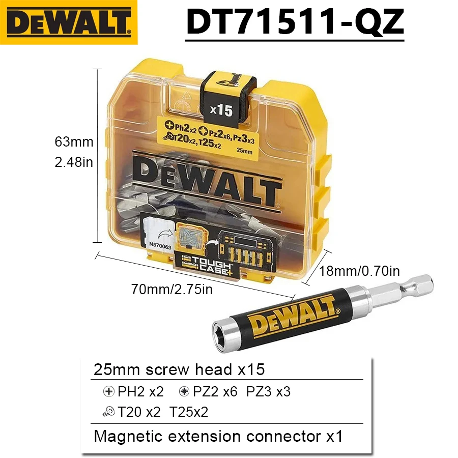 Imagem -02 - Dewalt-brocas Elétricas Chave de Fenda Bit Grupo Suporte Ímã Telescópico Insere Armazenamento Acessórios para Ferramentas Elétricas Dt71511 16 Pcs