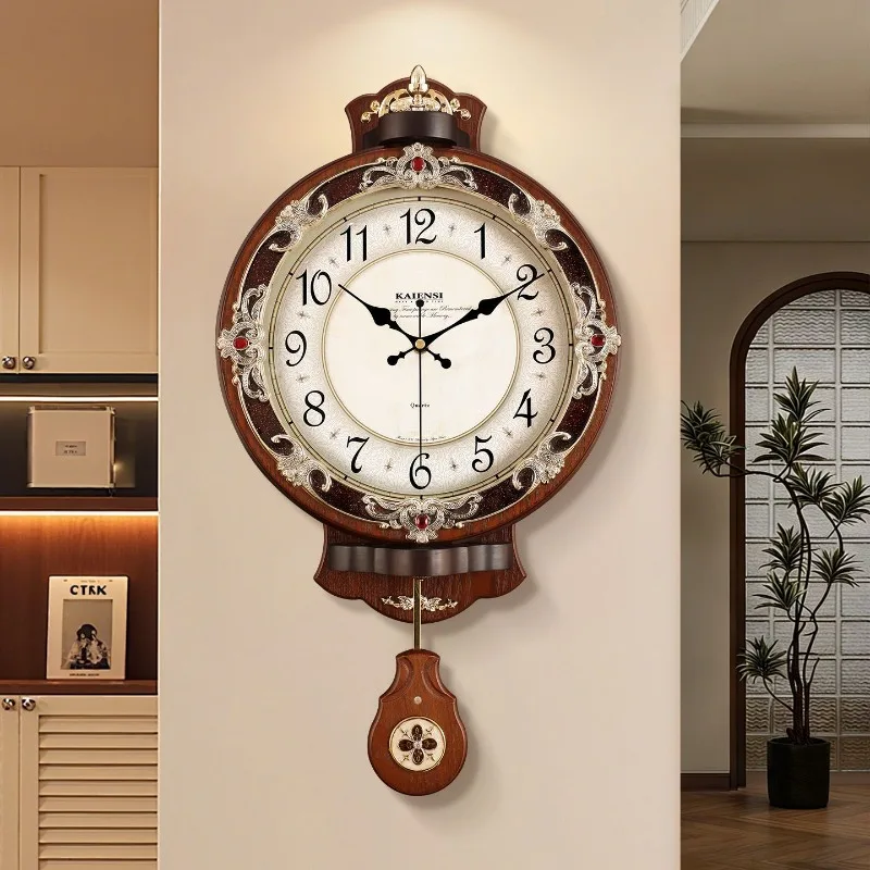 European Vintage Wall Clocks Indoor Fashion Hanging Timer Silent Swing Watch Living Room Household Irregular Art Decor Clock