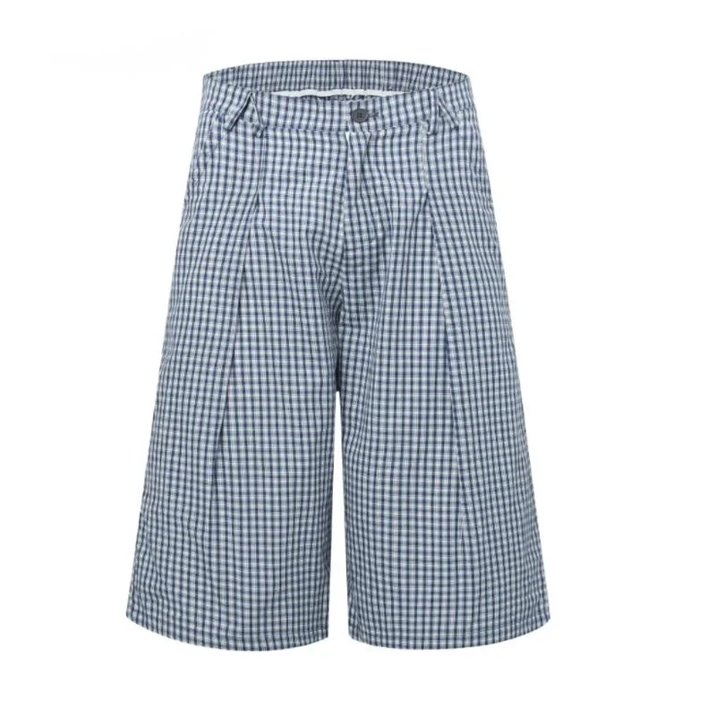 American Style Plaid Men's Shorts Summer Lazy Style Half Elastic Waist Wide Leg Pants Knee Length 2026 Trend 9WA4G8