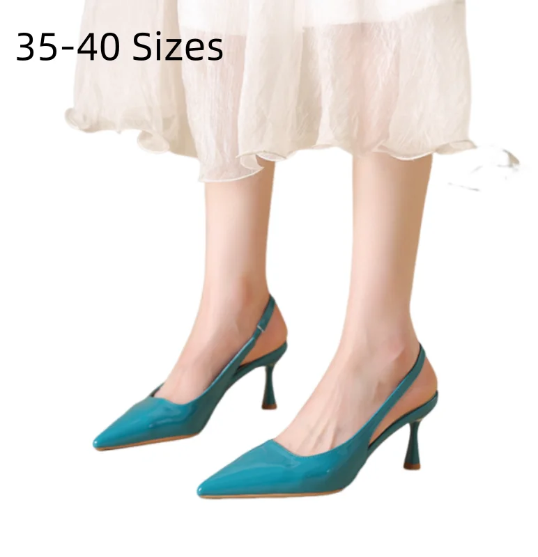 Women Sexy High Heeled Sandals Front Closed Tip Shoes 7cm Wine Glass Heels Sexy Shiny Pumps With Elastic Band Orange Red Blue 40