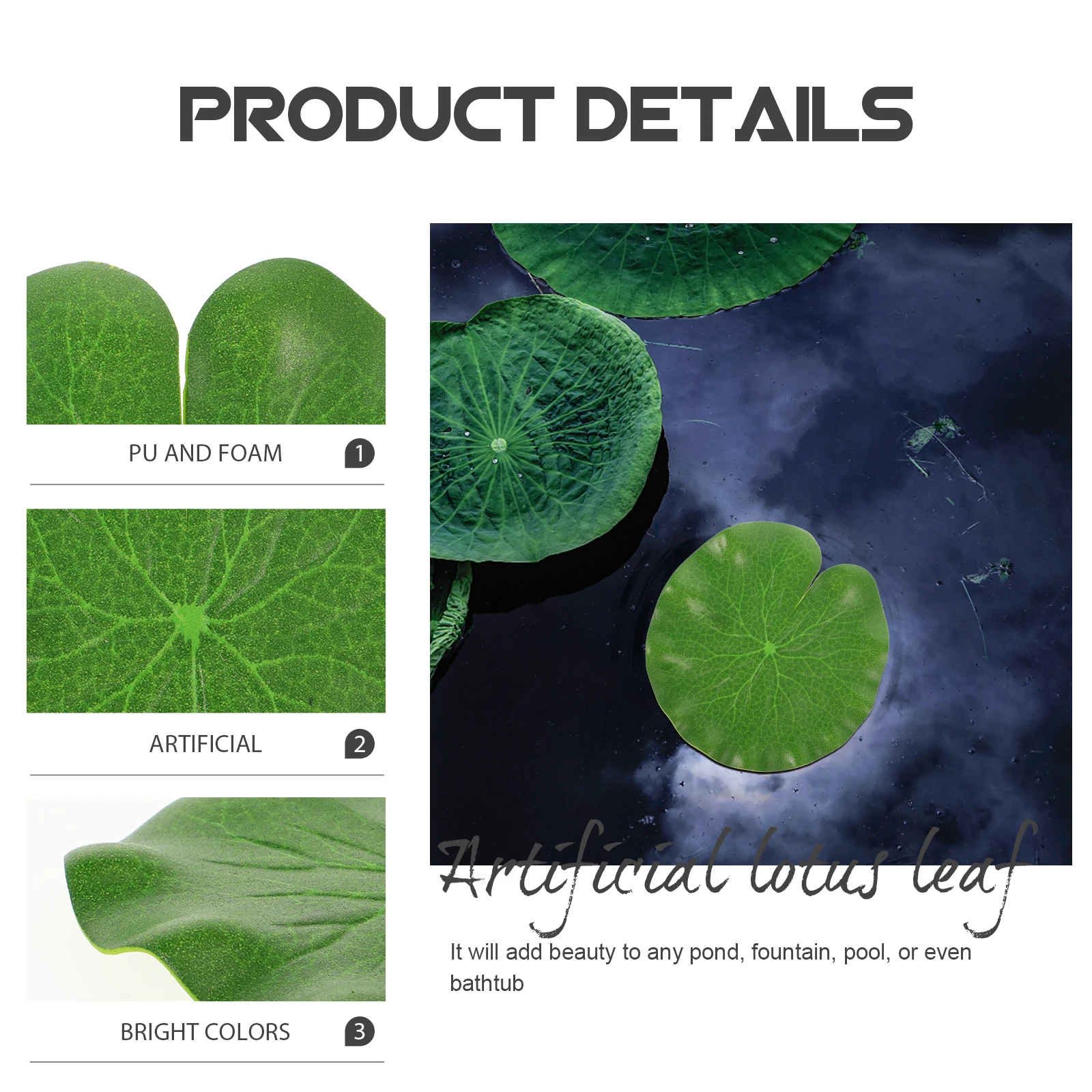 

6 pcs Pu Artificial Floating Lotus Leaves Pond Decor Fish Tank Foliage Fake Green 10Cm Pool Bathtub Stage Props Simulation