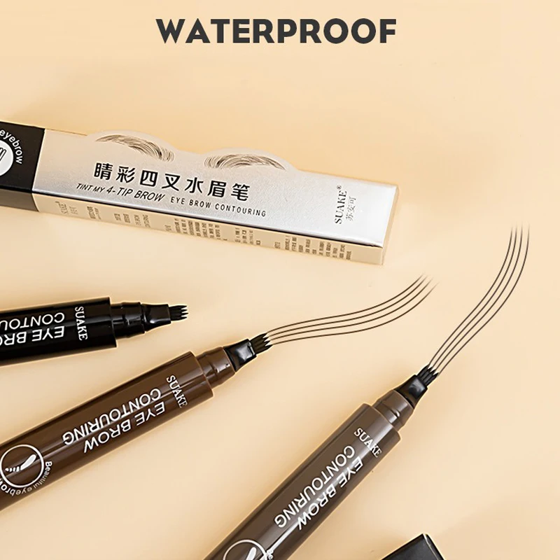 Lápiz de cejas de cuatro tenedores, cejas de dibujo impermeables duraderas naturales sin color con raíces