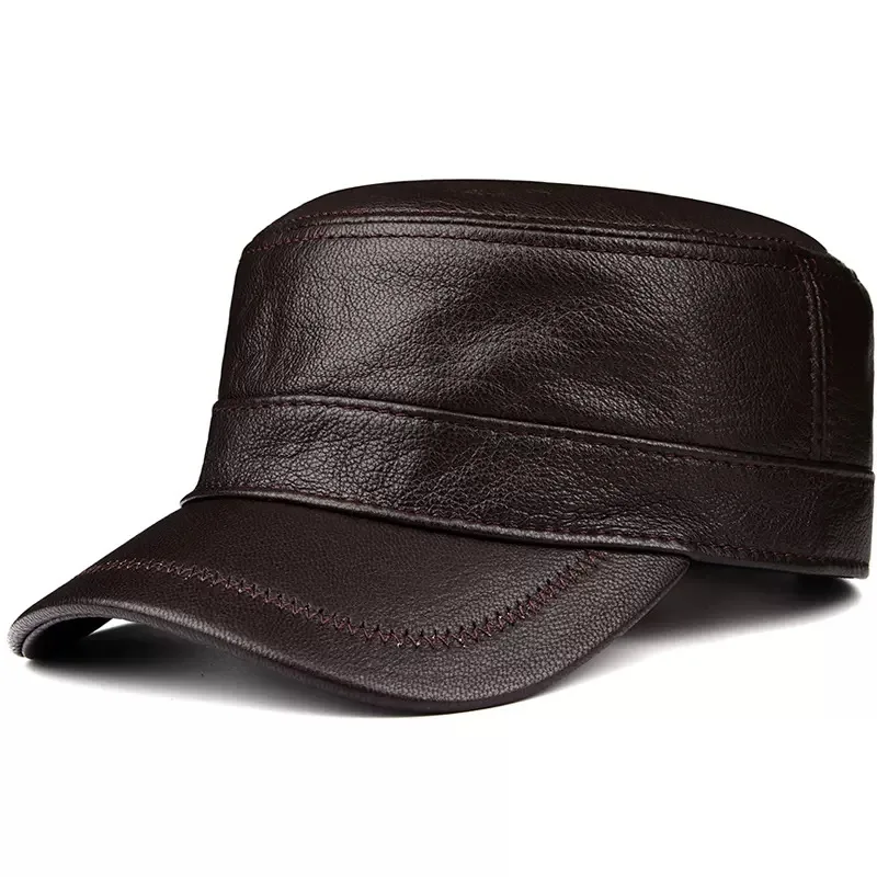 Adults Autumn Winter Thin Genuine Leather Hat Men Goatskin Cap Baseball Fathers Flat Topped Soft Leather Adjustable Outdoor Warm