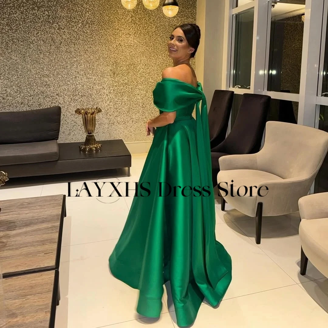 LAYXHS-vestidos de noche elegantes con lazo verde, vestidos de fiesta plisados con hombros descubiertos, vestidos de graduación personalizados