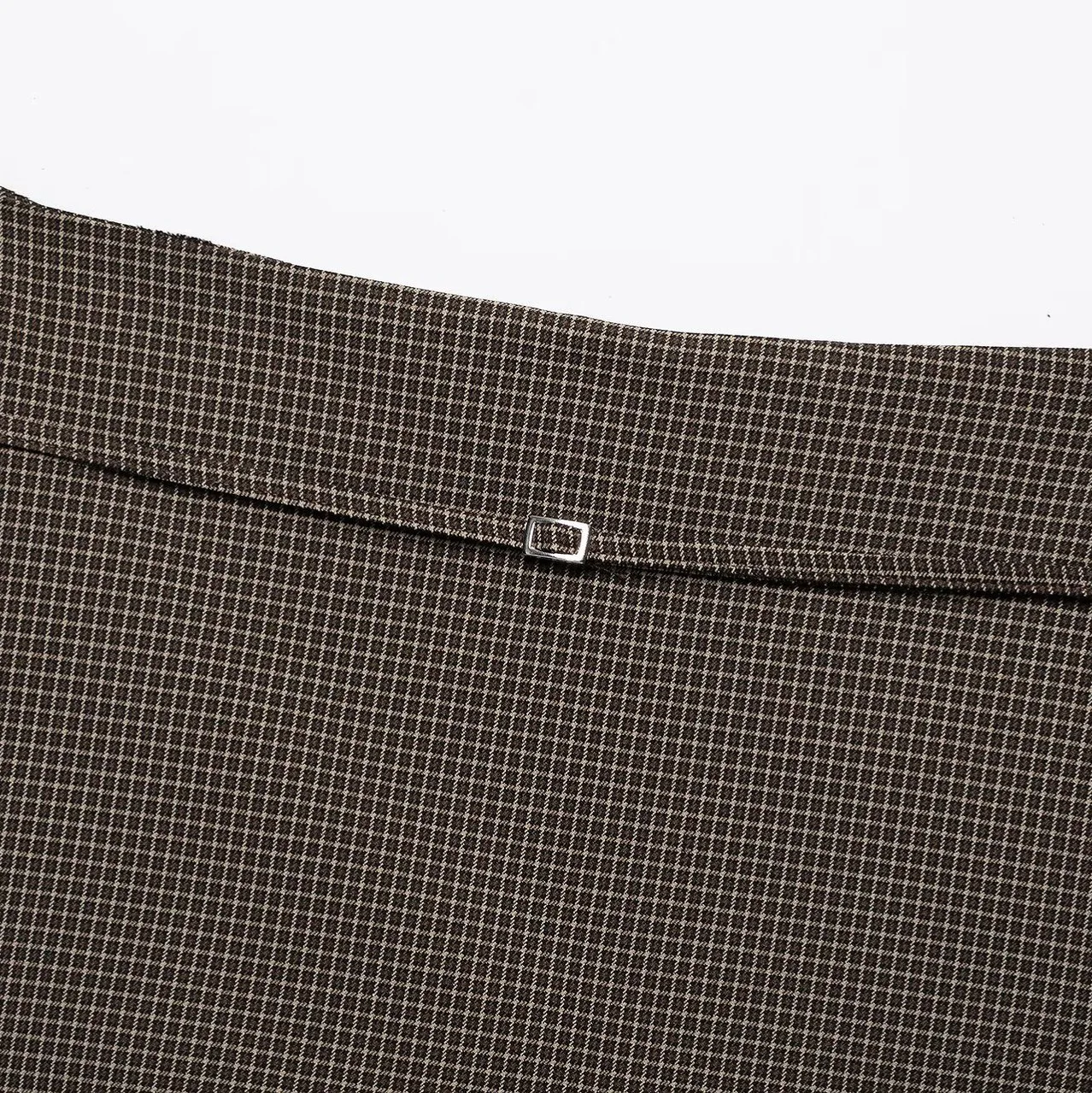 CH Brown Grid Mini Skirt Low Waist Metal Buckle Belt Decor A Line Short Skirt Slim Casual Preppy Style Women Bottom Garment