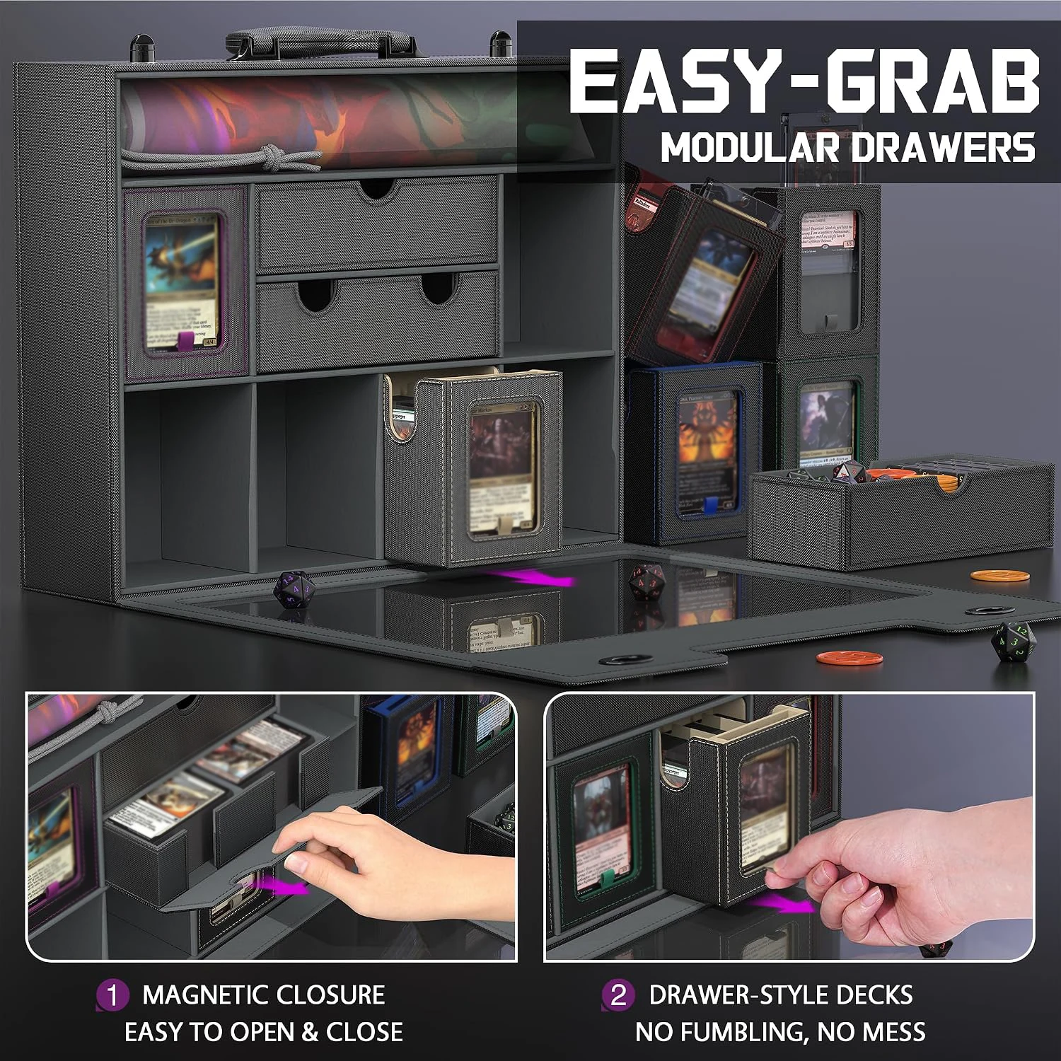 Commander Deck Box, Modular 9-in-1 TCG Card Storage Box PU Leather Card Box, Fits for MTG Sports TCG, Cards