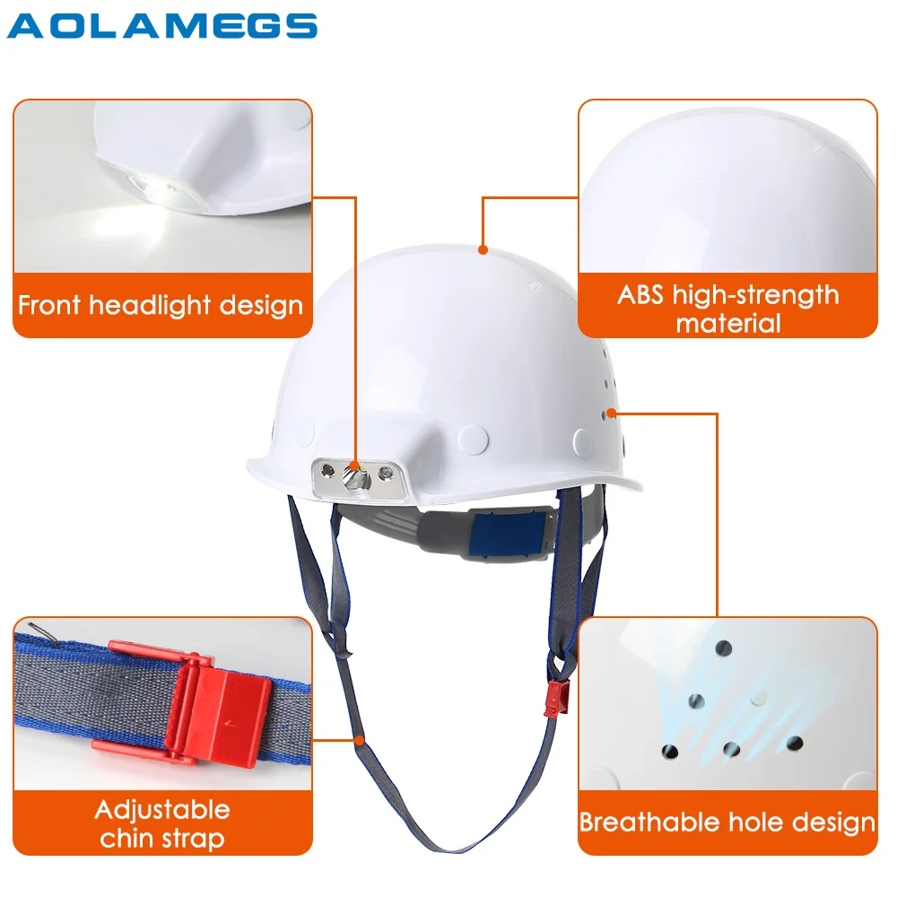 ABS Safety Helmet W/ Integrated Induction Headlight Built-in Battery Construction Hard Hat Work Cap Thickened Anti-impact Helmet