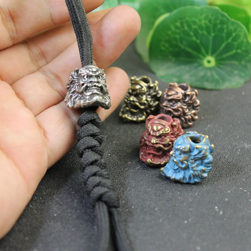 Chinese Taoist Immortal Zhongkui Knife Bead DIY Paracord Bracelet Charms Accessories Brass EDC Outdoor Equipment Lanyard Pendant