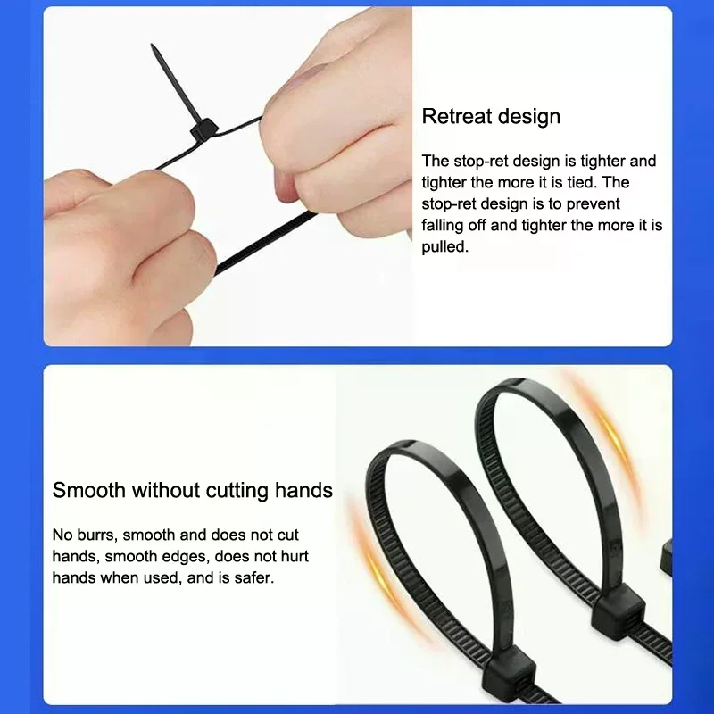 100/500Pcs Self-Locking Nylon Cable Zip Ties Durable Adjustable Fastening Loops for Home Office Electronics Cable Management