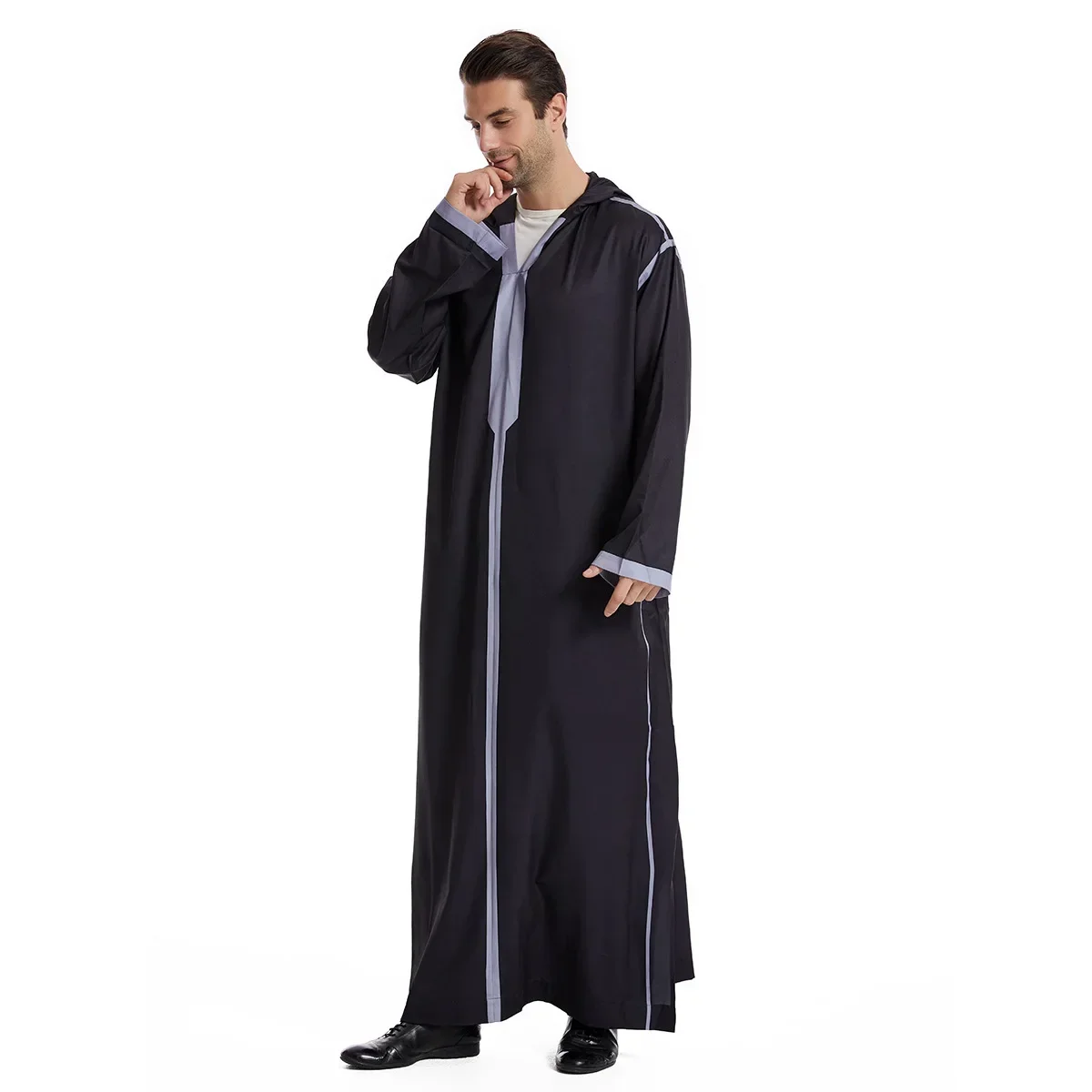 Eid Musulmano Uomini Jubba Thobe Mens Abito lungo con cappuccio Islamico Ramadan Abito lungo Saudi Musulman Indossare Abaya Caftano Dubai Abito arabo